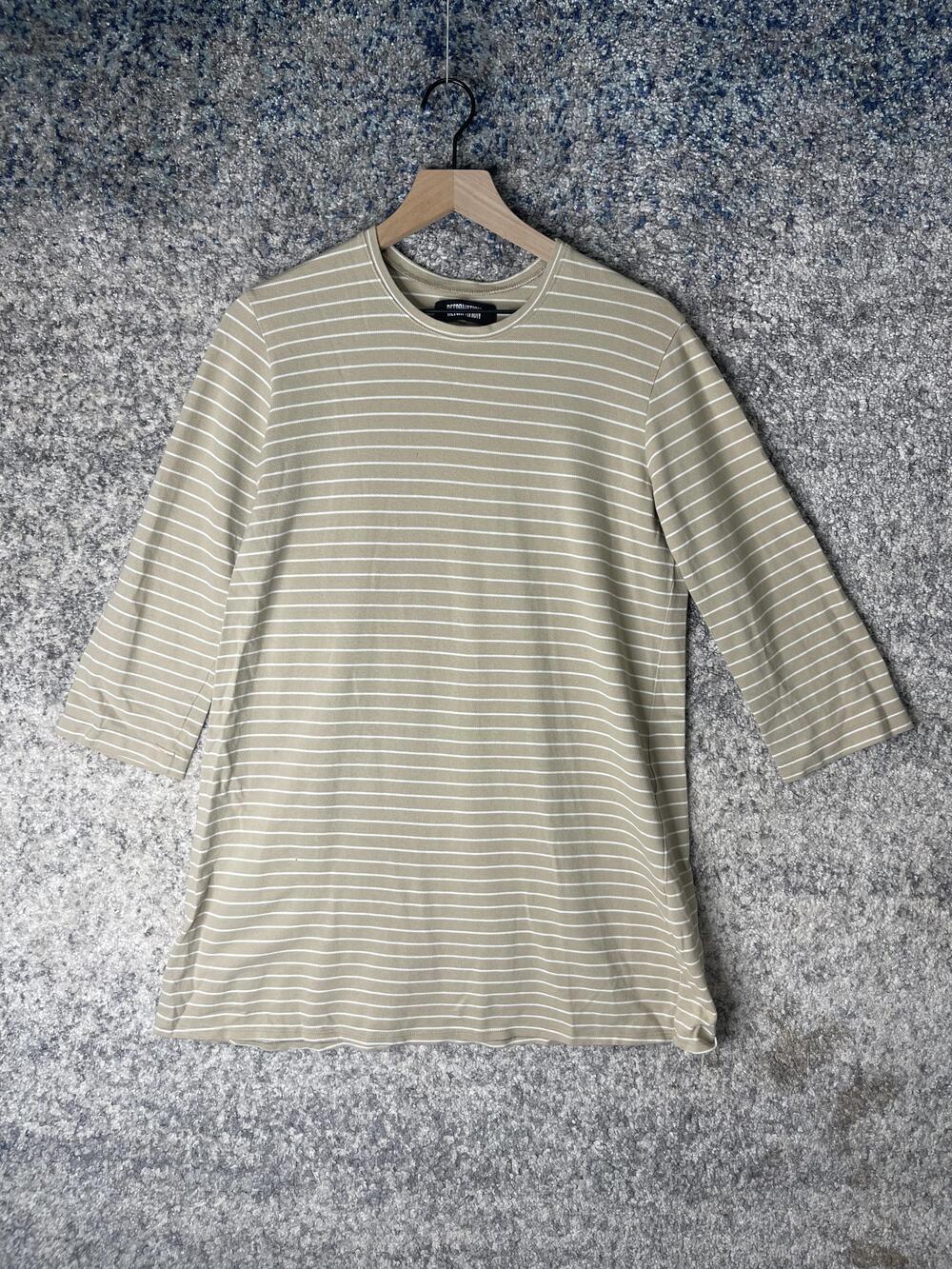 Reformation Knit Shirt Womens Medium Beige White Striped 3/4 Sleeve Made USA
